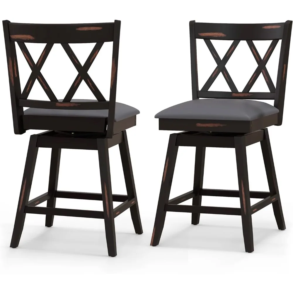 Bar Stool Set of 2 for Kitchen Island, 25" Counter Height Chair with Ergonomic Backrest, Foot Rest, Waterproof PVC Surface