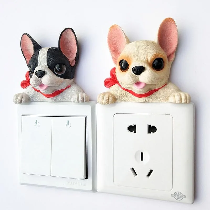 1Pc Resin Wall Stickers Animal Wall hangings Switch Decal Home Decor Room Decorations Cartoon 3D Dog