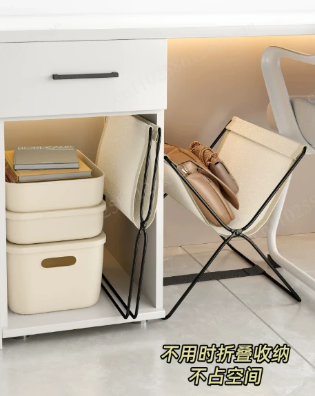 Space Saving Under Desk Storage Stand, Foldable Carbon Steel Handbag Holder, Office Workstation Organizer Rack