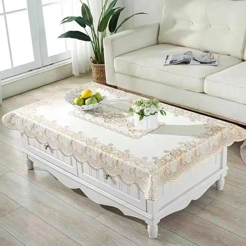 Waterproof Oil-resistant Wash-free PVC Tablecloth Lace Rectangular Dining Table Mat Home Use Tea Table Cloth Elegant Classy