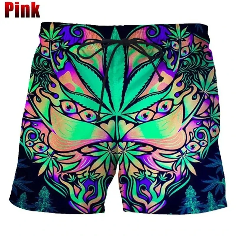 3D Print Luminescence Leaves Beach Shorts For Men Plant Pattern Short Pants Summer Fashion Casual Sports Oversize Swim Trunks