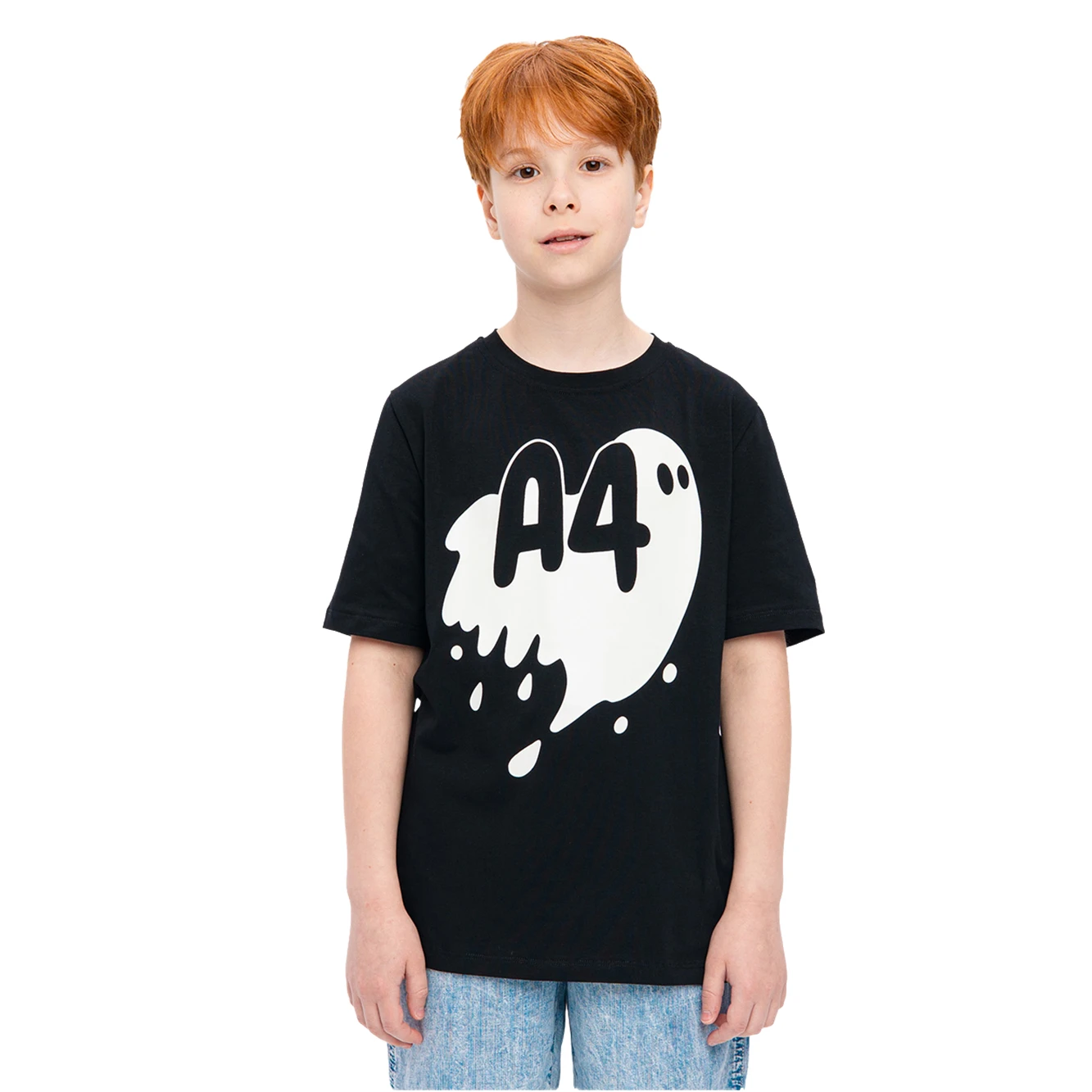 T-Shirt A4 Ghost With Patch Luminous Print A4 Vlad Children Shirt Tops Cute Youth Merch A4 Lamba Kid's Cotton Tee