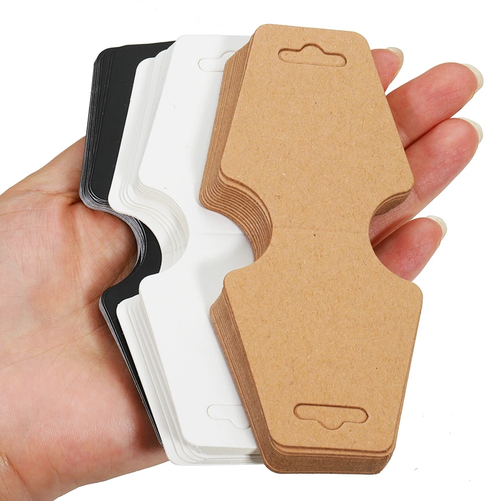 50/100PCS Blank Kraft Paper Card Necklace Pendant Bracelet Display Card Foldable Package Tag Black White Khaki Jewelry Label