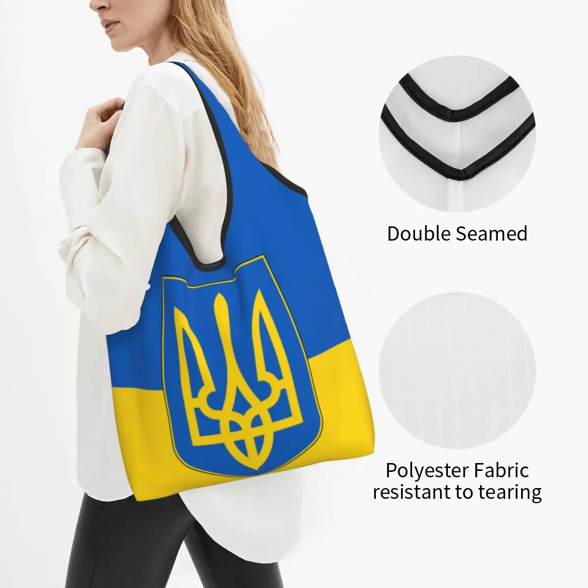 Reusable Flag Of Ukraine Shopping Bag Women Tote Bag Portable Patriotic Grocery Shopper Bags