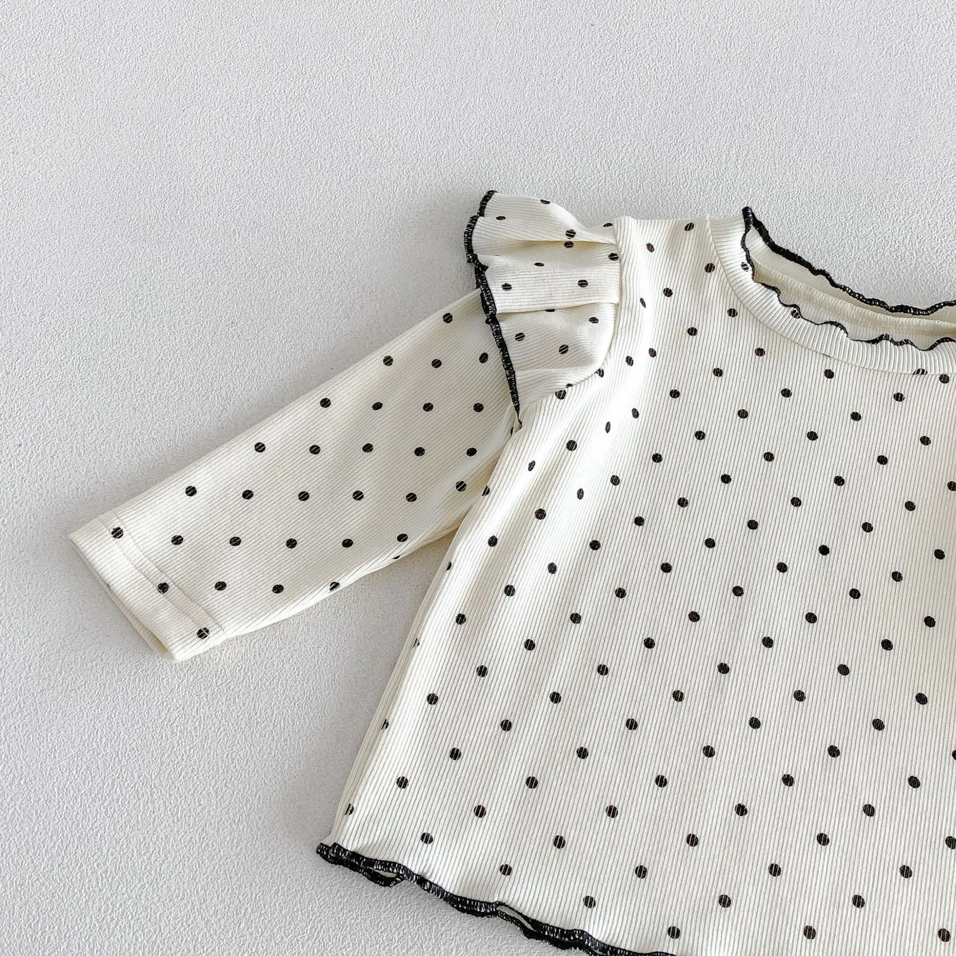 2026 Autumn New Baby Long Sleeve Clothes Set Girls Polka Dot Bottoming Shirts + Lace Leggings 2pcs Suit Toddler Cotton Outfits 4
