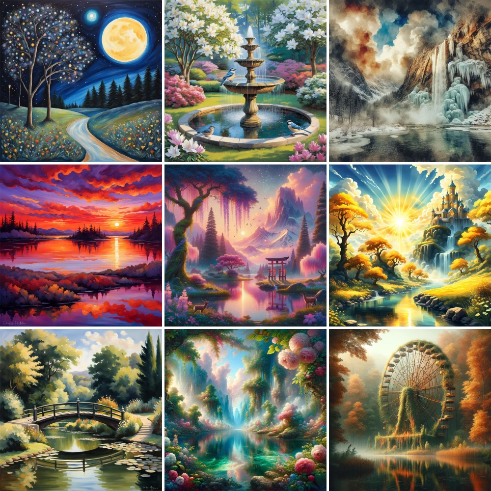 Landscape Fantasy Nature Printed Cross Stitch Complete Kit DIY Embroidery Sewing Handicraft Craft Handmade Magic Jewelry Stamped