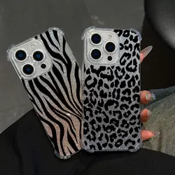 Luxury Black Leopard Print Phone Case For Oppo Reno 12 11 10 8 7 6 Z F T Pro Plus 4G 5G Anti Fall Bling Airbag Back Cover