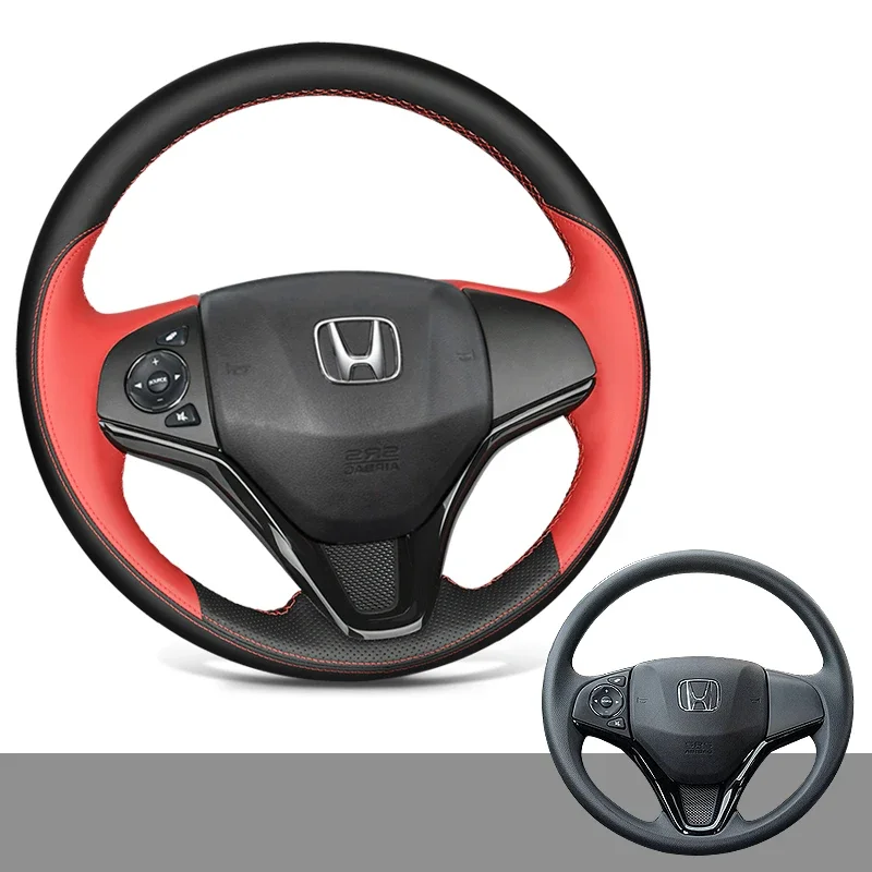 

DIY Hand Sewing Car Steering Wheel Cover for Honda Vezel Jazz FIT CITY XRV Genuine Leather Interior Covers Car Accessories