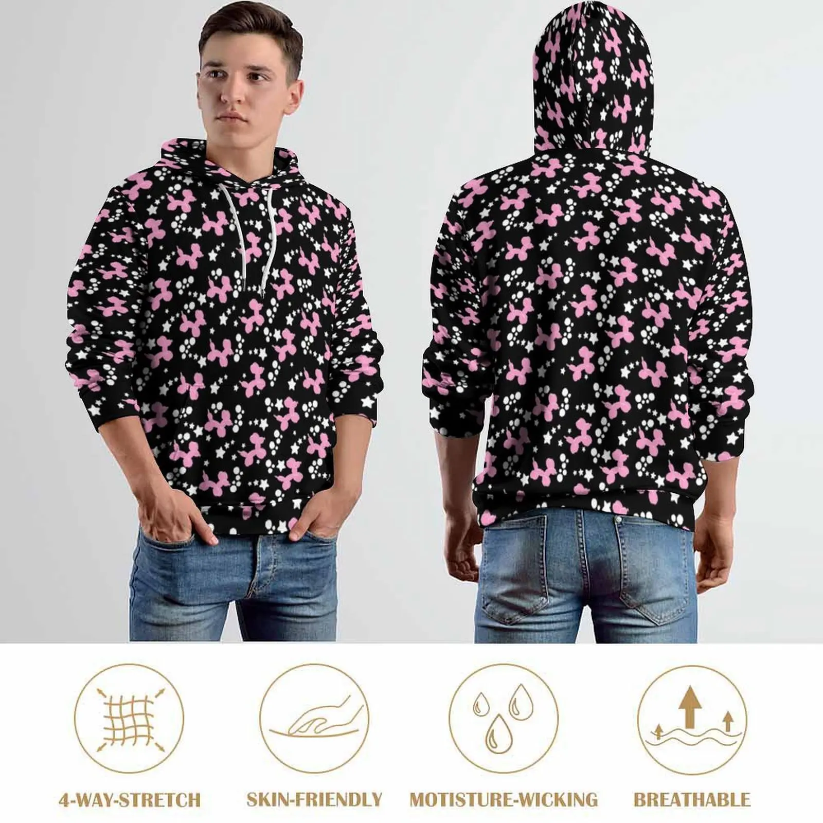 Sudadera con capucha con estampado de estrellas para hombre y mujer, suéter informal de manga larga con estampado de perro, globo rosa, Y2k, talla grande 5XL 6XL