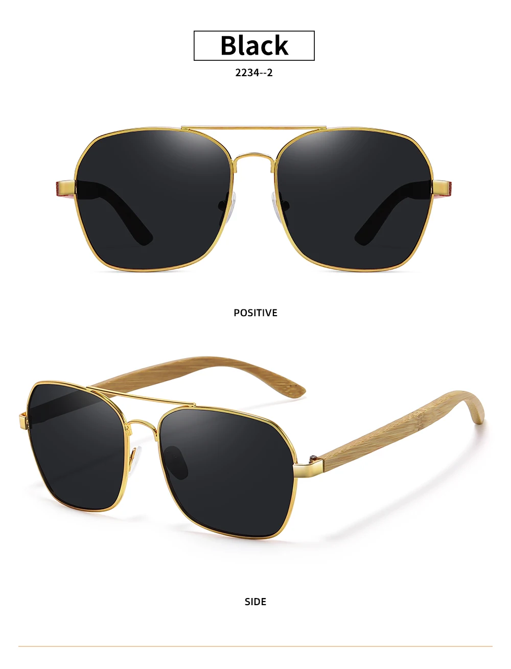 GM Fashion Retro Metallische Eckige Sonnenbrille für Damen und Herren Luxus Designer Marken Beliebte Fahrer-Sonnenbrille aus Bambus und Holz – Detail 7