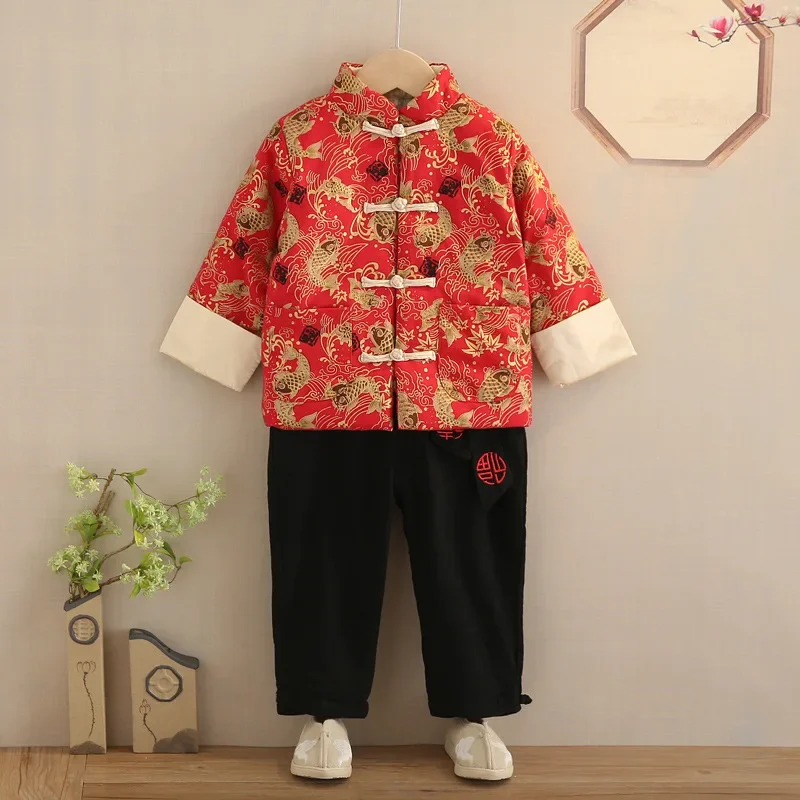 Kids Chinese Style Hanfu Boys New Year Tang Suit Fashion Retro Oriental Clothing Crane Dragon Embroidery Coats Children Outfits