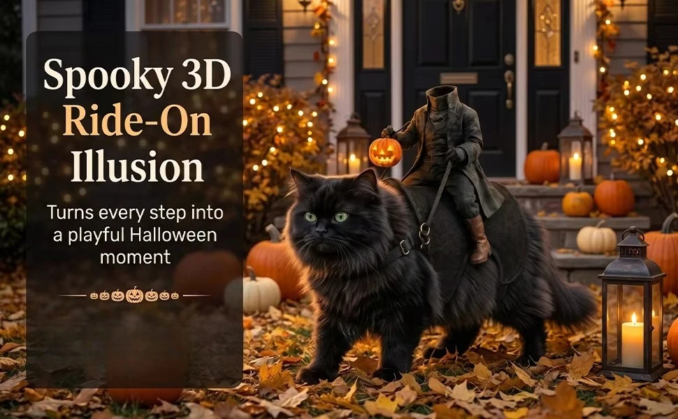 Kostüm für Katzen im Stil des Kopflosen Reiters – lustige 3D-Katzen-Halloween-Kostüme, verstellbarer Sattel mit Riemen, passend für kleine Hunde, ideal für Halloween-Partys. – Detail 4