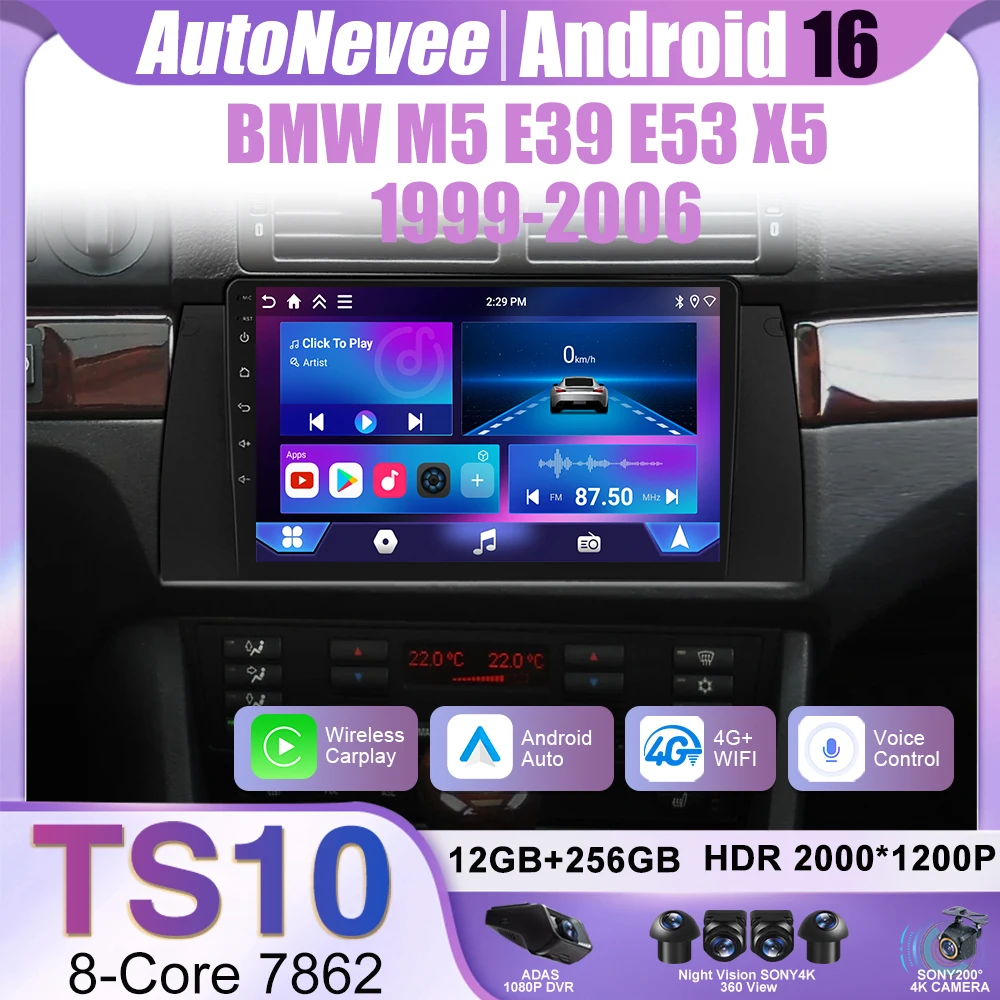 Radio para Auto BMW M5 E39 X5 1999-2006, GPS, DVD, CarPlay Inalámbrico, Android Auto, Unidad Principal Inteligente, Reproductor Multimedia Central