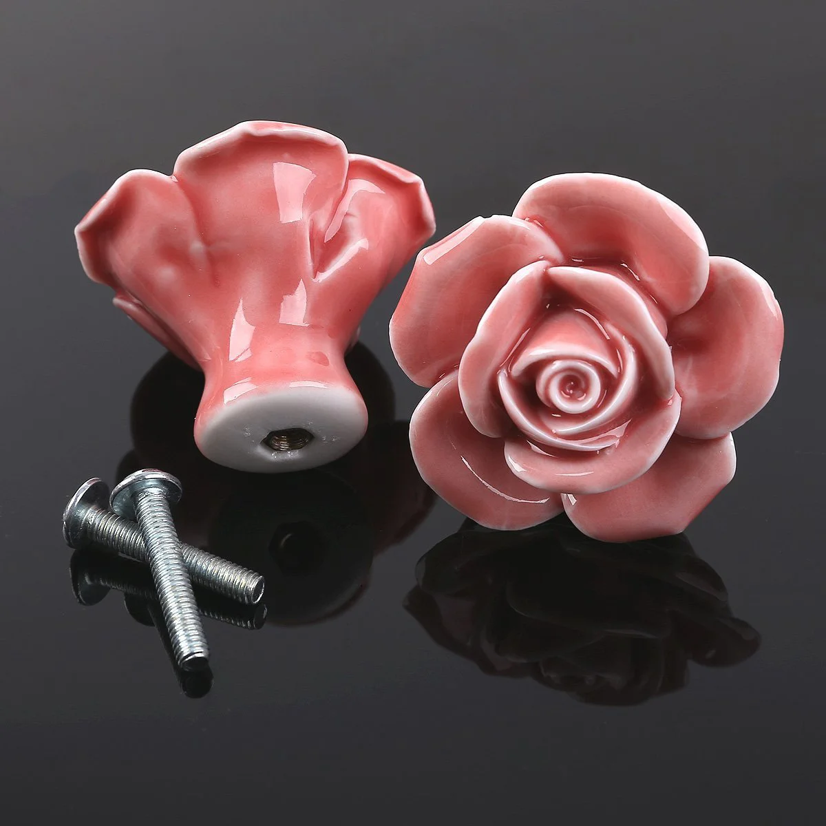 

8Pcs Rose Drawer Knobs Ceramic Pull Handles for Cabinet Door Wardrobe Chest of Drawers Bin Decorative Hardware Pink
