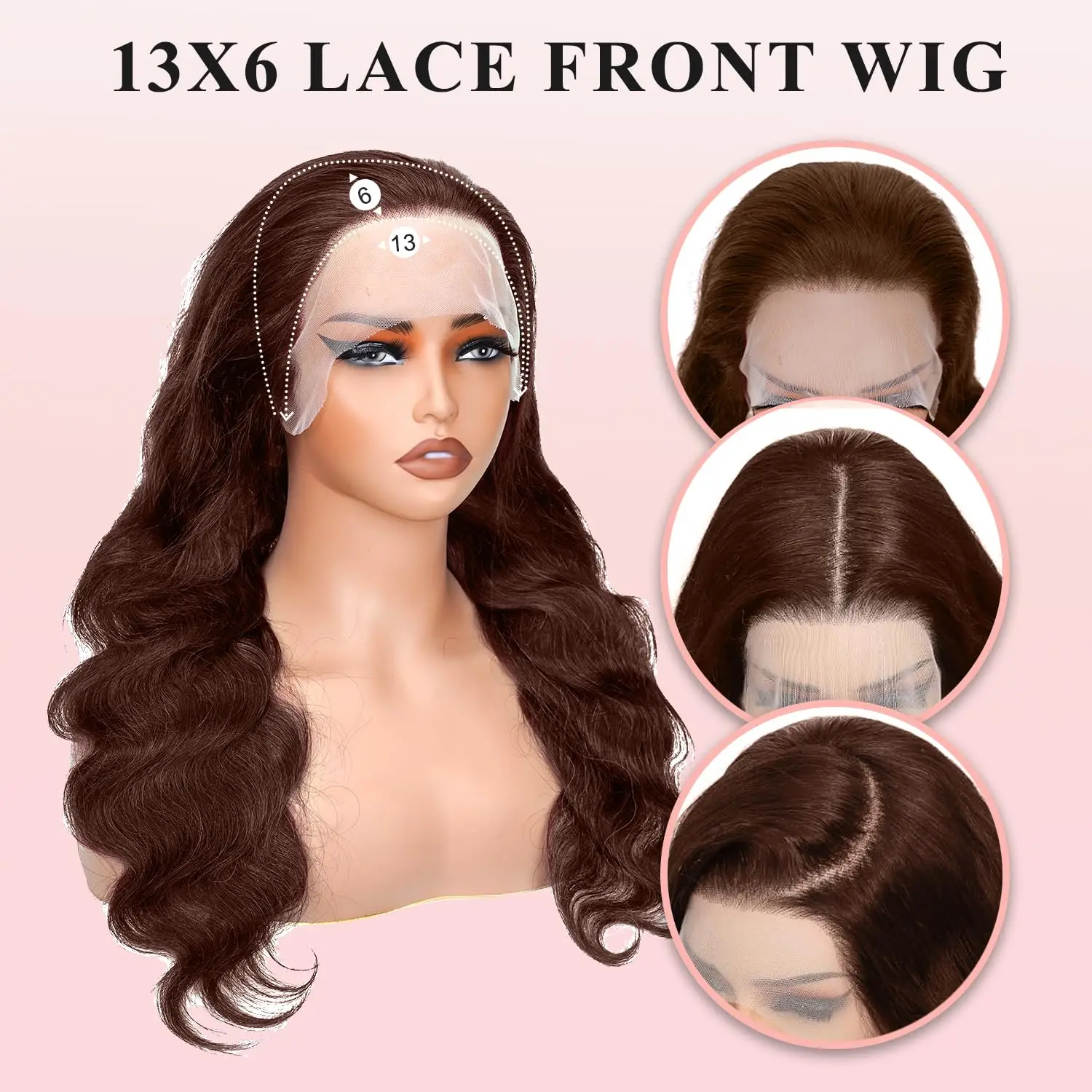 Chocolate Brown Body Wave Human Hair Wigs Dark Brown 200% Density 40 Inches 13x6 13x4 HD Transparent Invisible Lace Frontal Wig #4 Brazilian Hair For Women Pre Plucked Pre Cut Lace Pre Bleached Knots Pre Styled