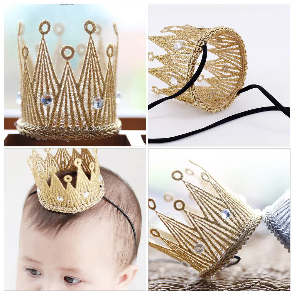 

1pc Baby Crown Headband Rhinestone Tiara For Infant Girls Boys Women Elastic Lightweight Party Hat Birthday Photography