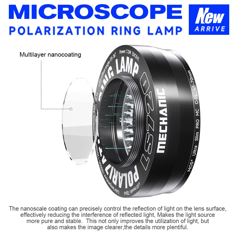 MECHANIC LS720 Polarization Ring Lamp for Most Stereo Microscopes 48mm Size Mobile Phone Repair Ring Light Source Ring Light