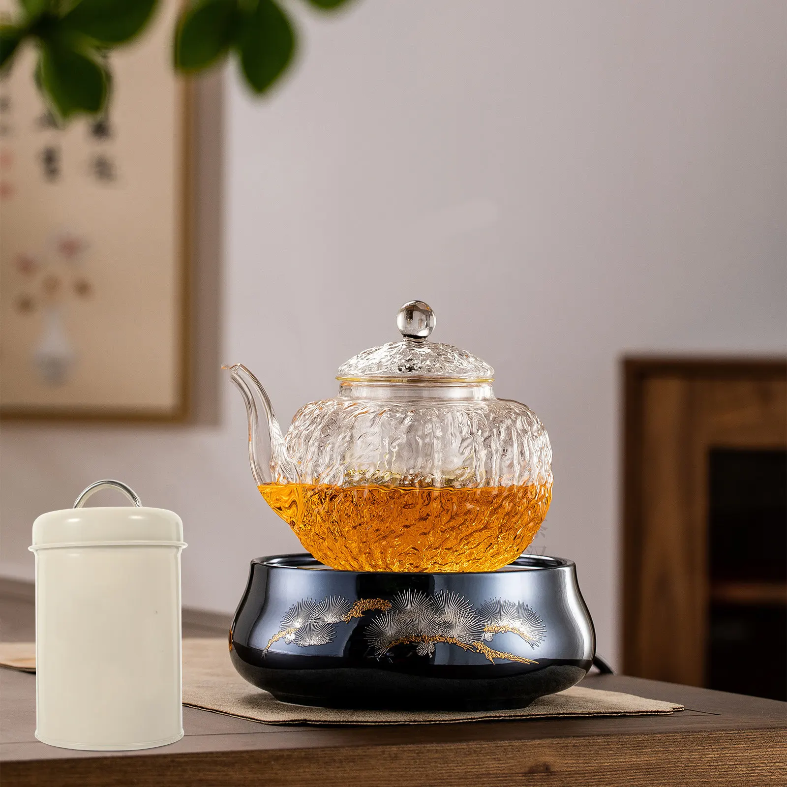 1200Ml Heavy Duty Metal Storage Canister Convenient One Hand Opening Sealed Coffee Tea Jar Kitchen Office Desktop Household Use