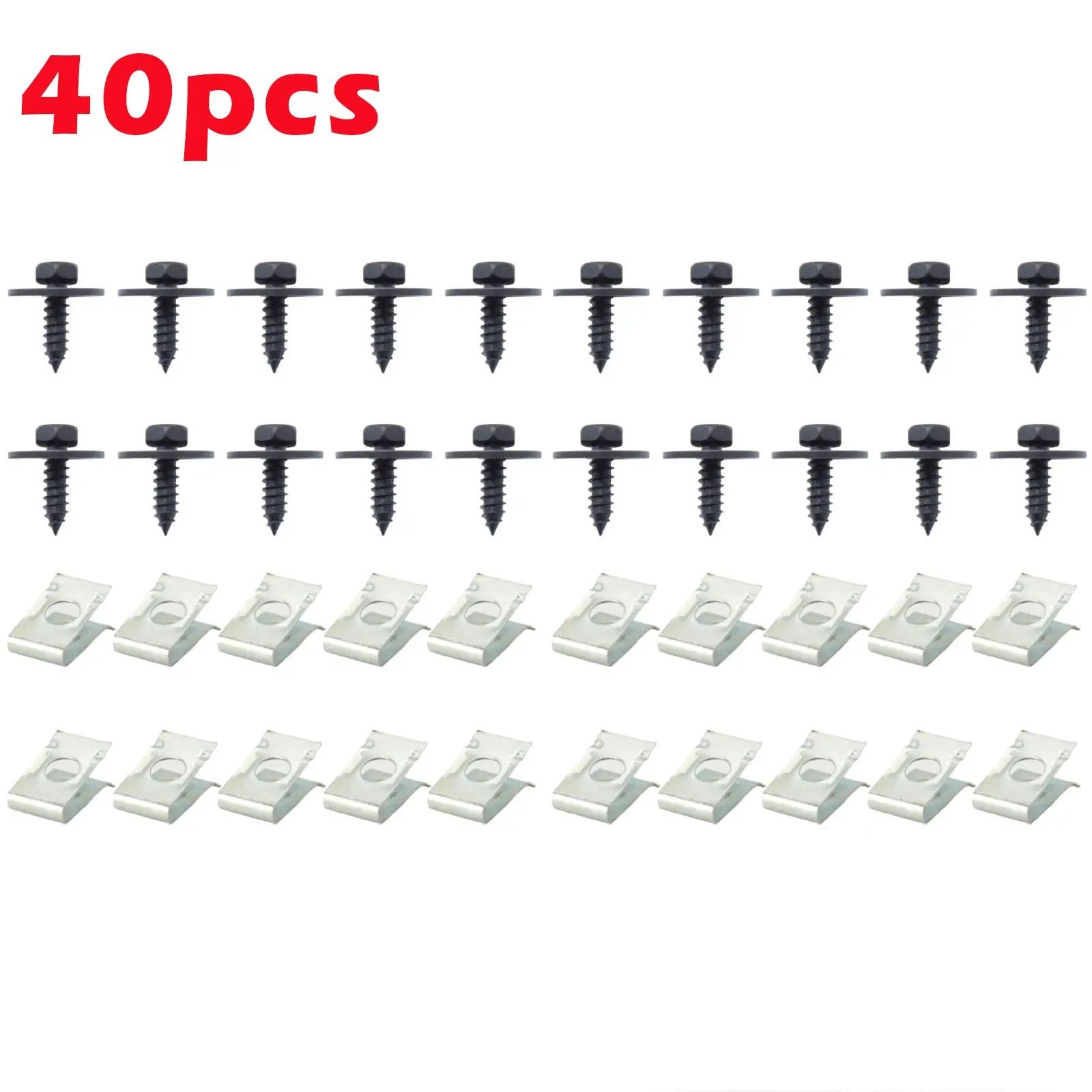 40x Chassis Engine Guard Metal Nut Screw Washers U-shape U-Nuts Clip Car Fender Bumper Cross Head Screws For BMW E46 E92 E90 F10