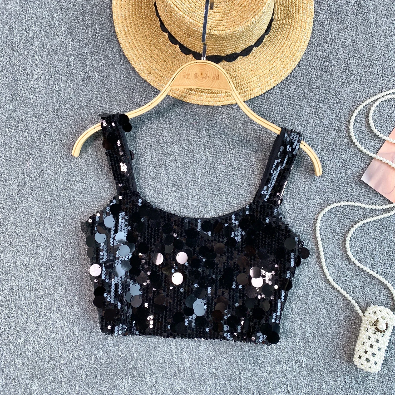 2025 New Summer Sexy Sequined Camis Chic Slim Party Club Tank Top Basic Fashion Off Shoulder Women Hotsweet Crop Top