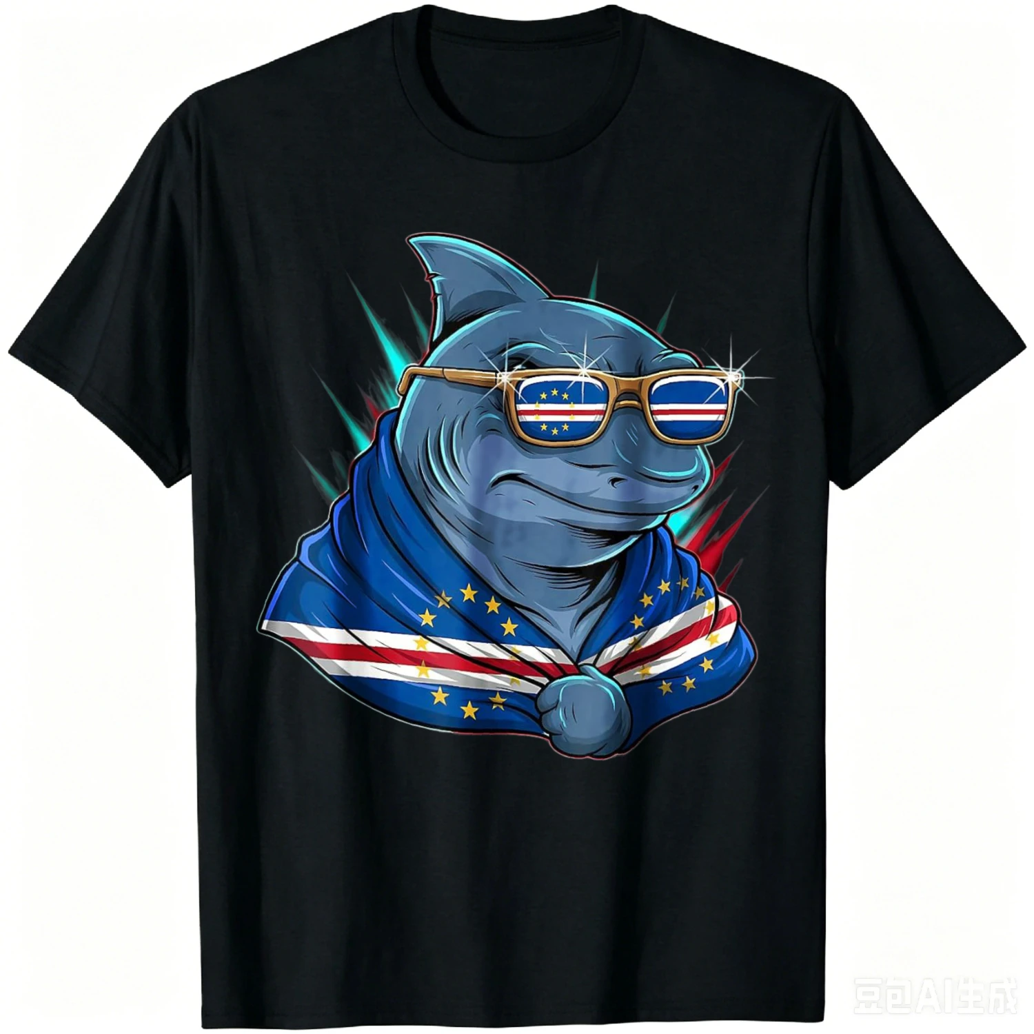 Cape Verde Flag Shark Cape Verdean Roots Cabo Verde T-Shirt Casual Cotton Graphic T Shirts Camiseta Streetwear Ropa Hombre