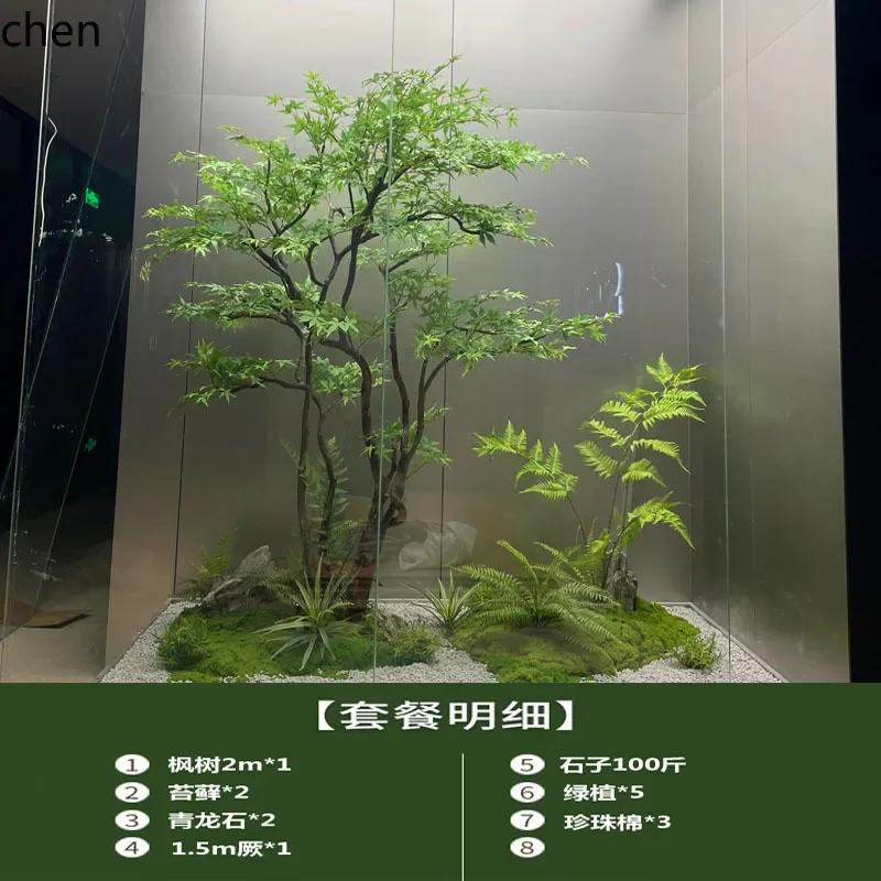 HT Artificial Green Maple Tree Large Indoor Decor Fake Tree Chicken Claw Maple Living Room Floor Window Display Green Plant