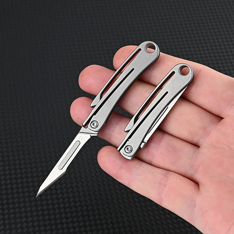 Imagem -06 - Titanium Alloy Mini Utility Knife Quick Open Bisturi Keychain Bolso Faca Dobrável Selfdefense Tool Substituível No.11 Blad