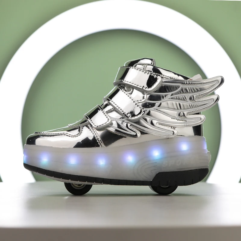 2024 Children's Roller Skating Shoes High-top Shoelaces for Boys and Girls LED Lights USB Charging Training Shoes for Kids