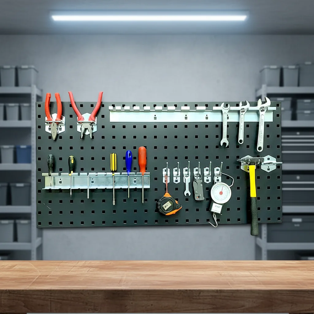 Heavy Duty Metal Pegboard Wall Storage Rack Combination Panel Mount Display Garage Workshop Living Room Storage Bags