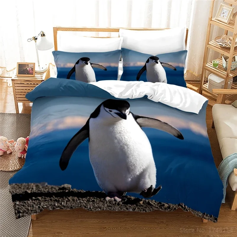 3D Print Animal Penguins on Glacier Kawaii Bedding Set Queen King Size Duvet Cover Set Quilt Cover with Pillowcase Home Textile