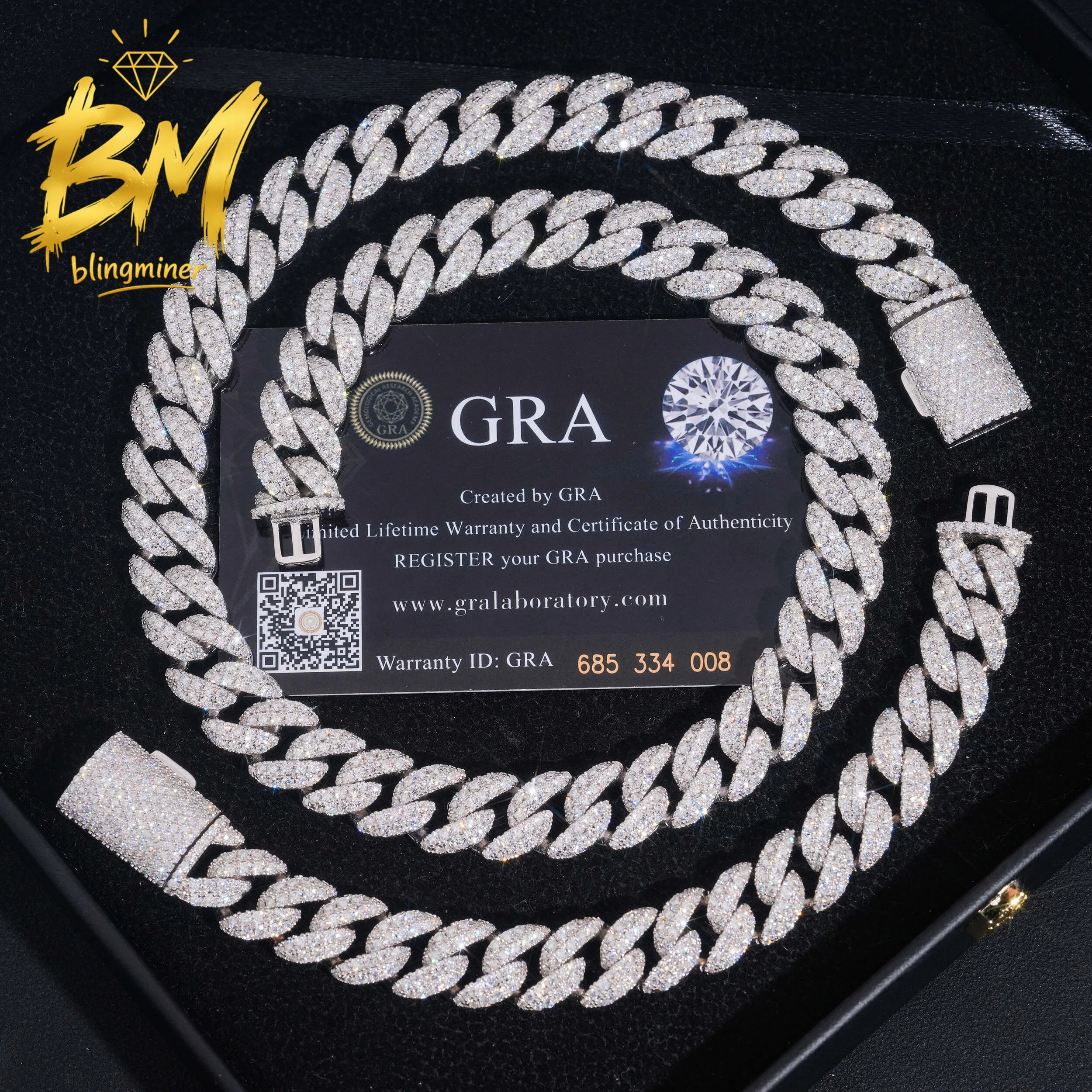 Blingminer Luxury 12mm 2Rows S925 Silver VVS Moissanite Cuban Link Chain Iced Out Necklaces For Men  Jewelry Pass Diamonds Teste