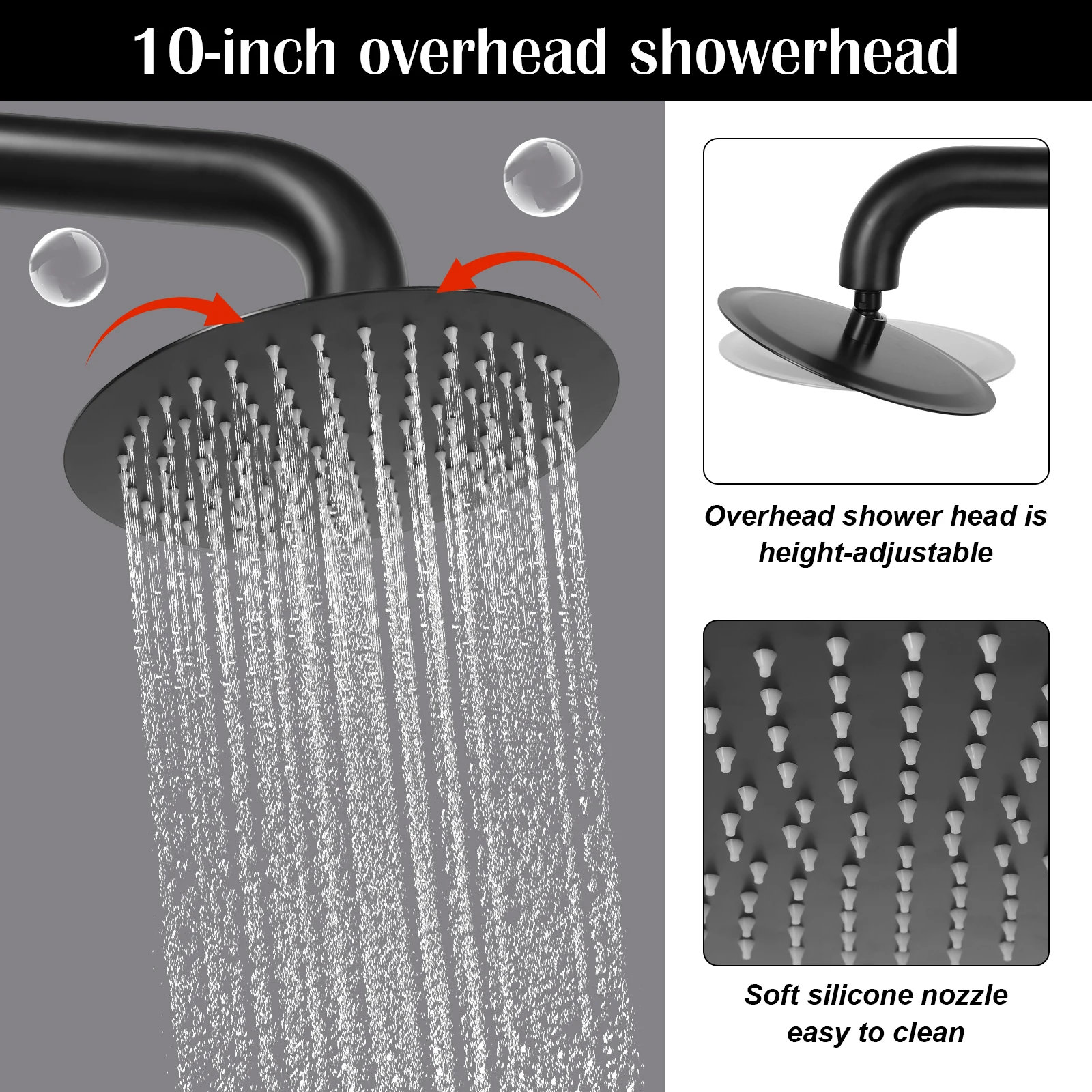 

2-Function Height Adjustable Outside Showers Floor Mounted Matte Black Shower Kit with Showerhead for Yard Beach Poolside Garden