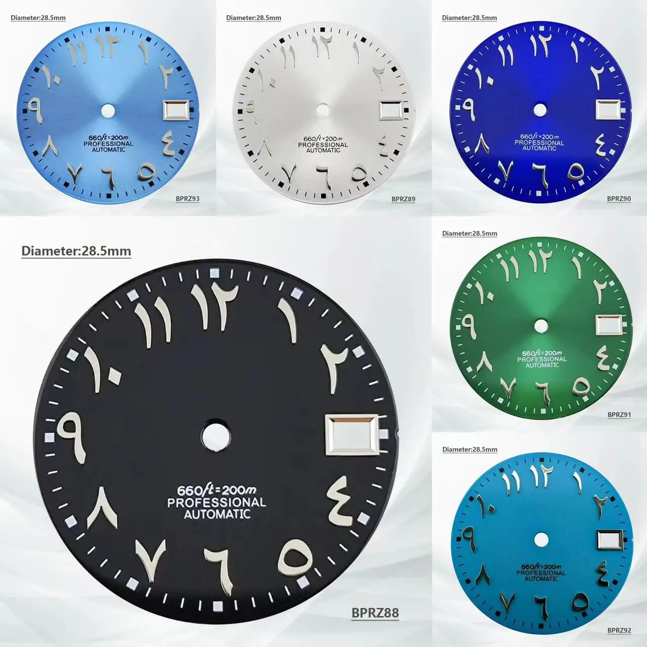 blue Green Arabic number 28.5mm S logo dial NH35 silver nail Arabic alphabet No night light dial suitable for NH36 movement