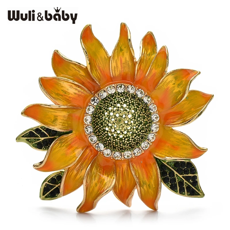 Wuli&baby Big Enamel Sunflower Brooches Beautiful Flowers Brooch For Women's Clothes Backpack Pins Gifts