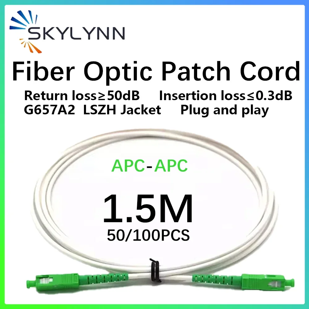 

1.5M SC APC to APC G657A2 3.0mm Fibre Optic Patch Cord White Single Mode Single Core LSZH 100PCS Customizable G652D G657A1