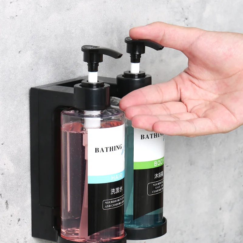 Wall Mounted Manual Soap Dispensers Bathroom Shampoo and Shower Gel Separate Bottles Hotel No Drilling Liquid Dispensers