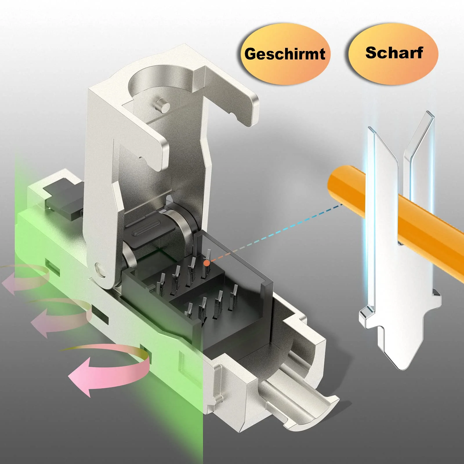 ZoeRax RJ45-Steckverbinder Cat6A CAT7 CAT8 Werkzeugfreier Abgeschirmter RJ45-Abschlussstecker, Zinklegierung Metallgehäuse – Detail 5