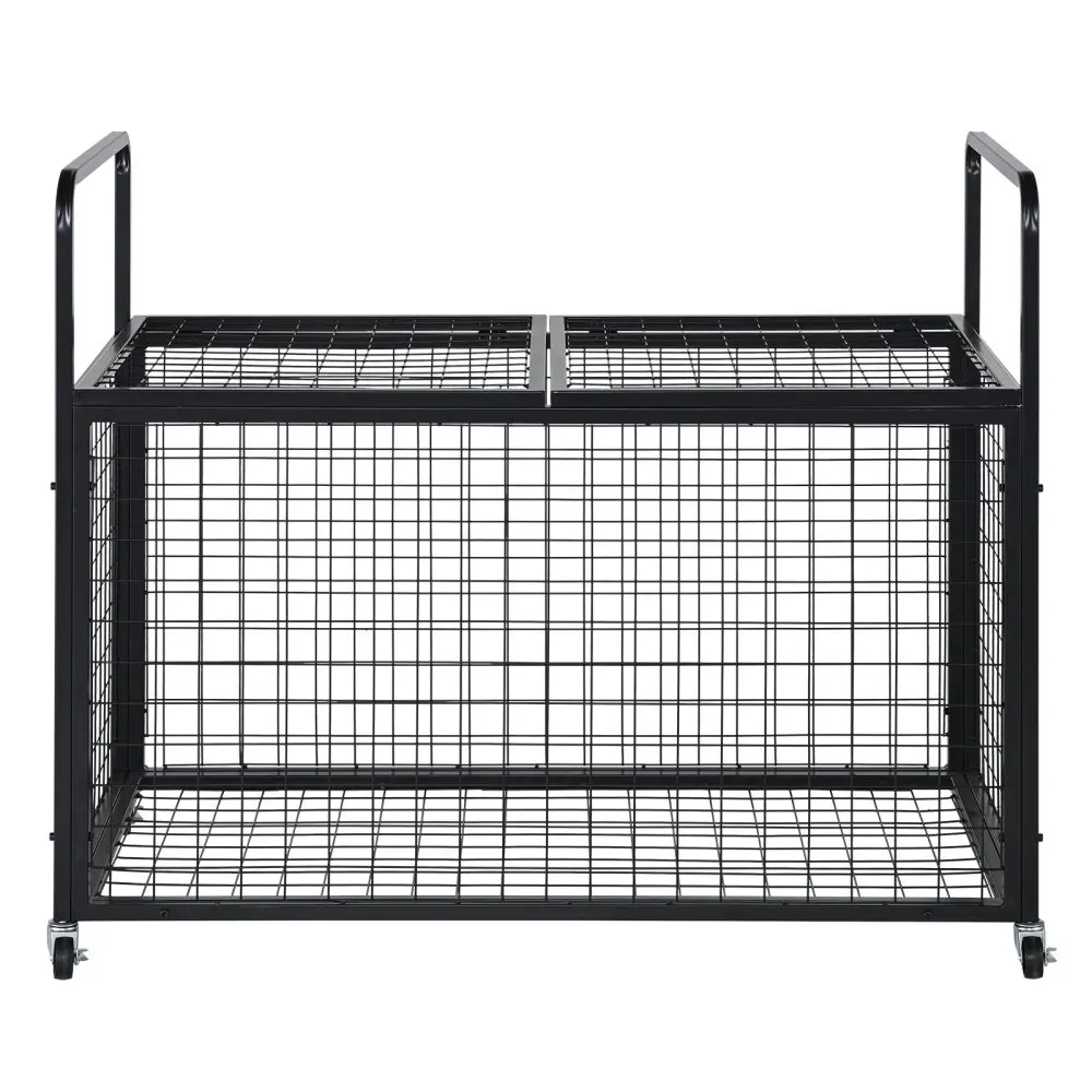 

Rolling Sports Ball Storage Cart, Lockable Double Lids Steel Rack for In/Out Garages & Gym