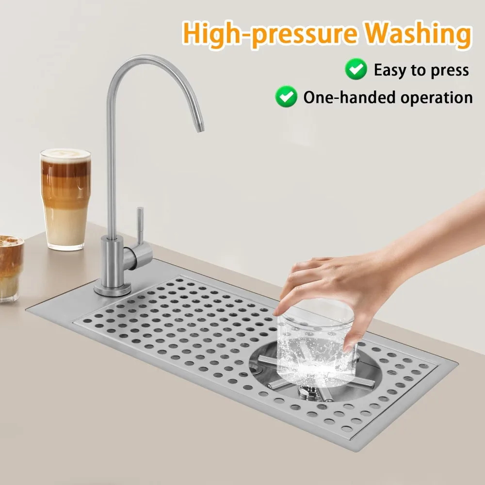 

Glass Rinser Cup Washer, Commercial 304 Stainless Steel Pitcher Rinser with Faucet and Multi Angle Cleaning Nozzle for Bar, Cafe