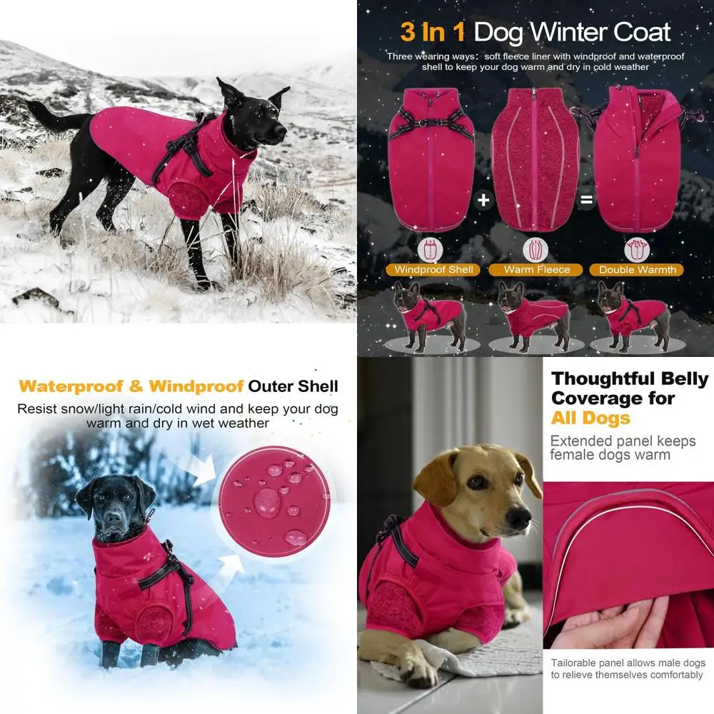 

Водонепроницаемая зимняя куртка для собак 3-в-1 со встроенной шлейкой, съемным флисом и светоотражающими полосками для холодной погоды