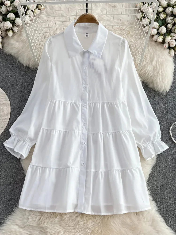 Spring Autumn Cowboy Female Elegant Length Sleeve White Shirt Dress Waistcoat Women\'s Two-Piece Set GD781