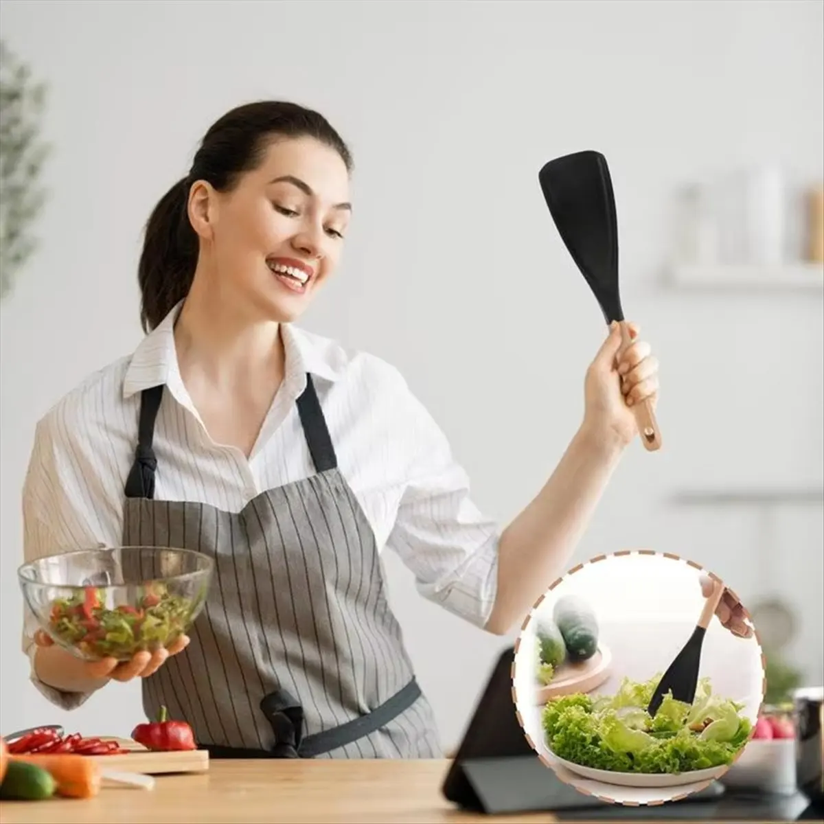 【~ New A65I】Kitchen Spatula Mixing Spatula Spoon Heat-Resistant Non-Stick Cooking Baking and Stirring Food Grade Silicone Tool