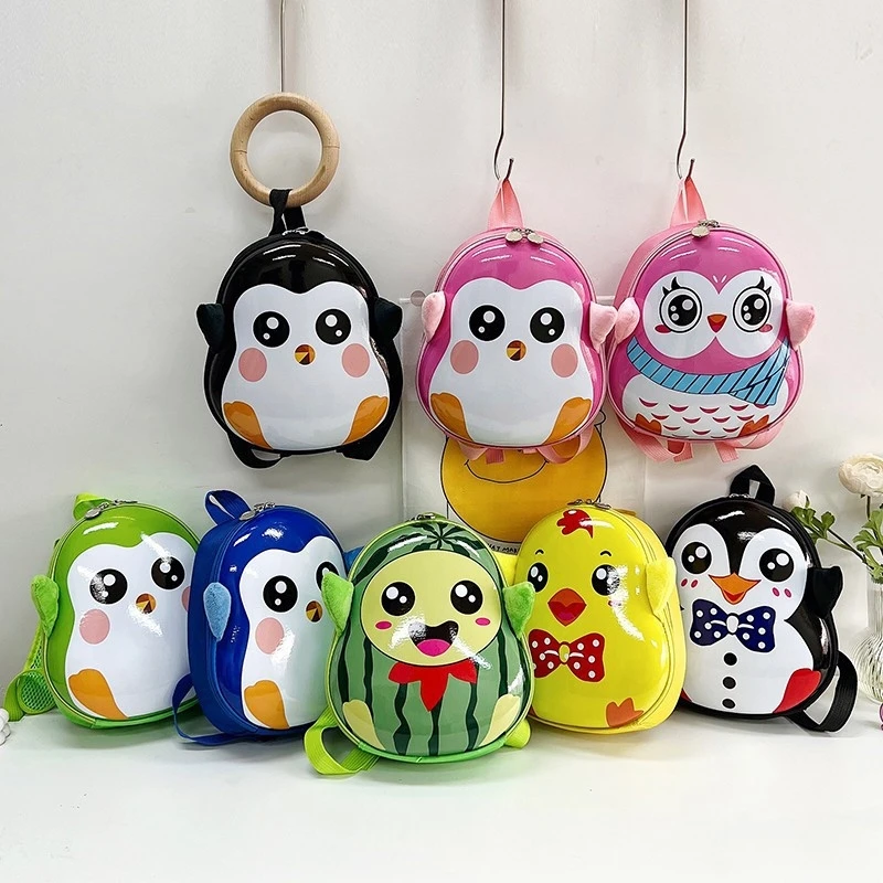 

2023 Cartoon Children Boys and Girls Backpack Cute Multicolor Eggshell School Bag Kindergarten Baby Penguin Backpack