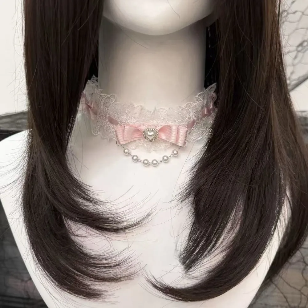 Lace Bow Ruffle Fashion Choker Necklace for Women Lolita Pearl Style Choker for Girls Lace Collar Necklace Cute Neck Accessories