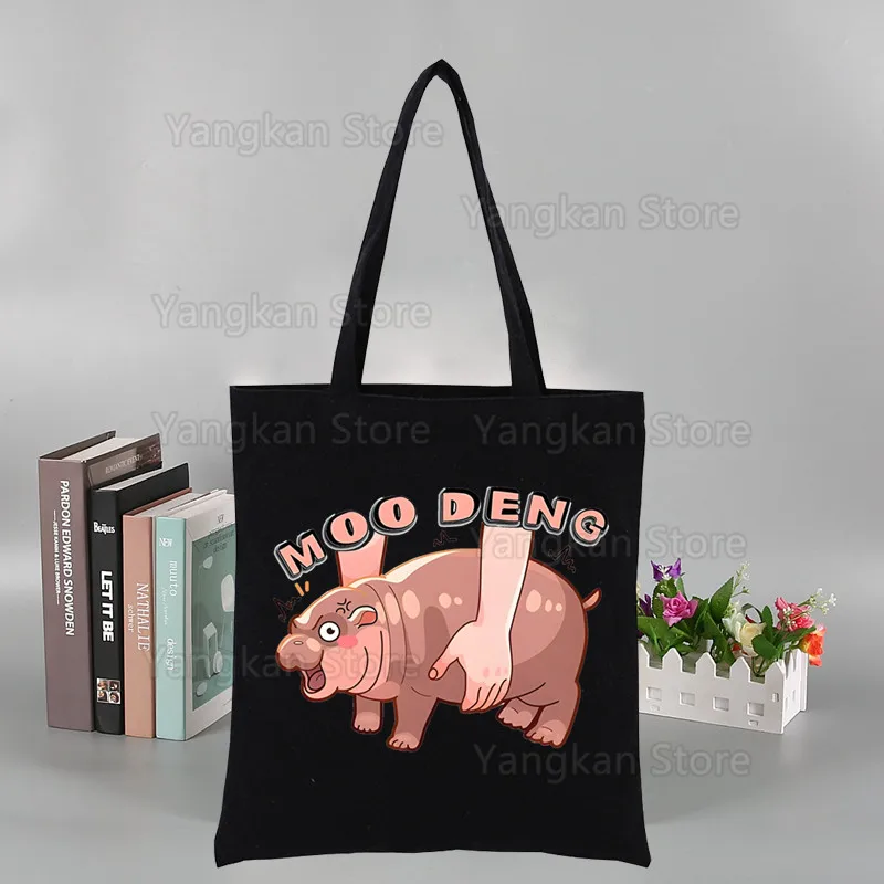 

Cute Moo Deng Bouncy Pig Canvas Shoulder Bag Fashion Tote Shoppers Bags Eco Handbags Folding Grocery Shopping Pack