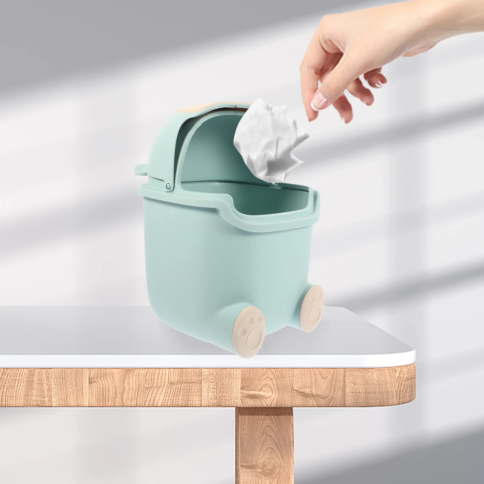 

Garbage Can Flip Trash Trashcan with Lid Animal Shape Plastic Bins Lids Desktop Table