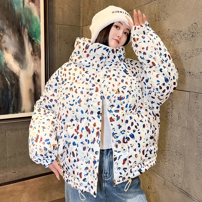 2024 Fashion Oversize Loose Winter Overcoat Women\'s Short Parka Printed Down Cotton-padded Jackets Thicken Warm Top Hooded Coats