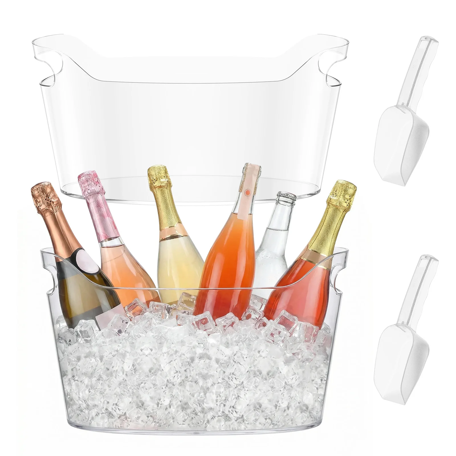 

2Pc Ice Bucket Large Capacity Beverage Cooler Tub with Scoop PET Ice Bucket Set Transparent Beverage Tub for Home Outdoor Picnic