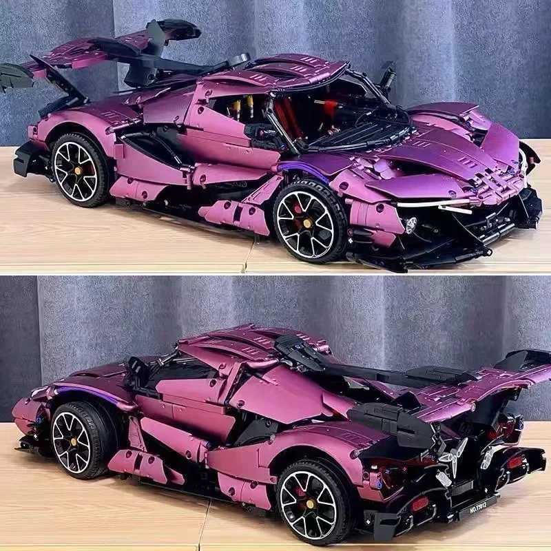 1200+PCS New Technical 1:14 Purple Apolloed Sports Car Building Blocks Racing Vehicle Assemble Bricks  Toys For Adult Kids Gifts