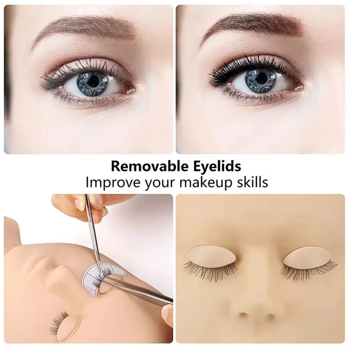 FZFZ 交換用まぶた まつげマネキンヘッド用 取り外し可能なまぶた まつげエクステンショントレーニングラッシュマネキンヘッド A